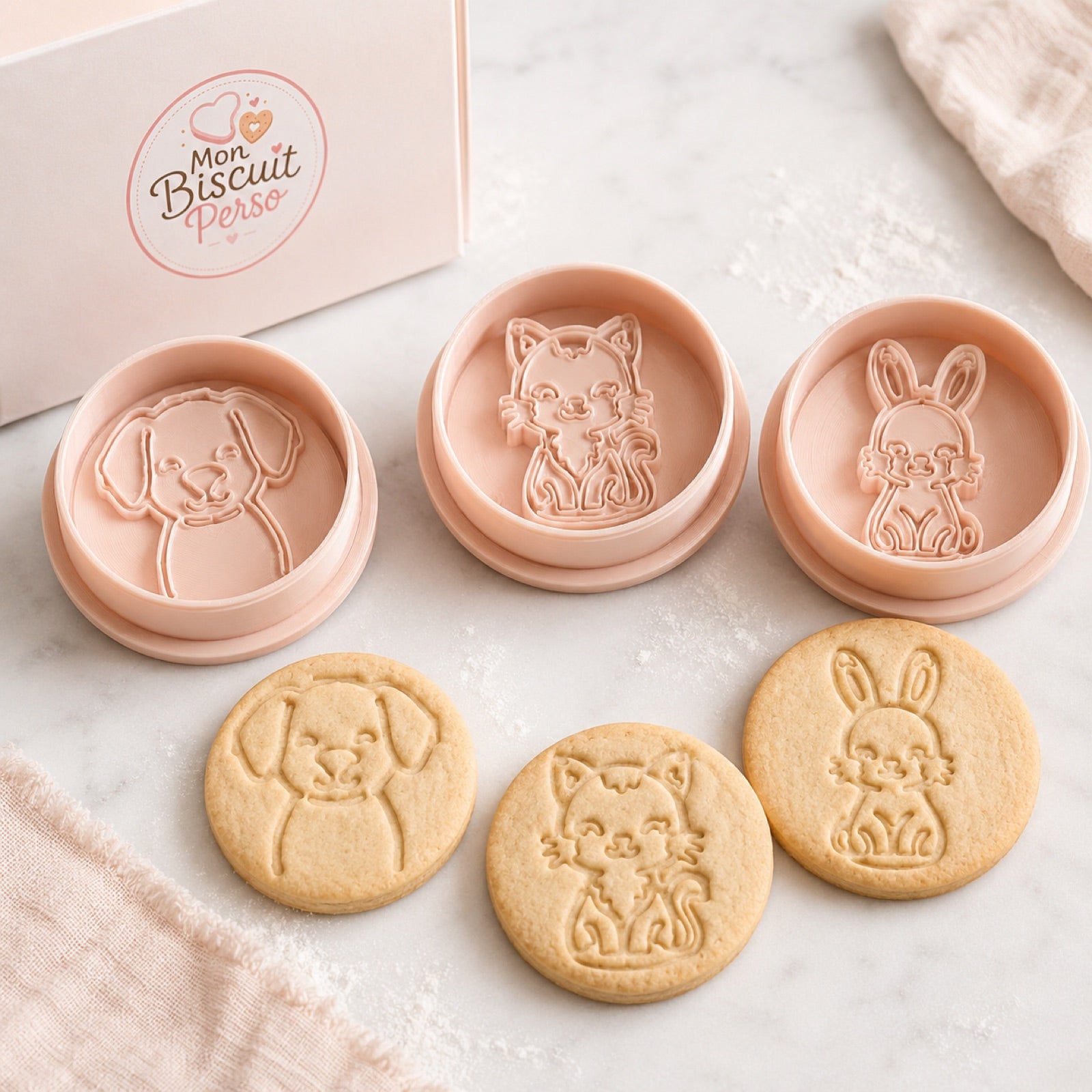 Tampons emporte-pièces chien, chat et lapin